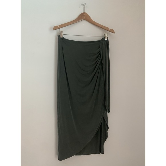 Massimo Dutti Dresses & Skirts - Massimo Duty‎ Cupro Midi Skirt Sz M Knot Detail Army Green Gathered Side Zipper